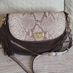 MICHAEL Michael Kors Brown Suede and Python Embossed Leather Shoulder/Crossbody